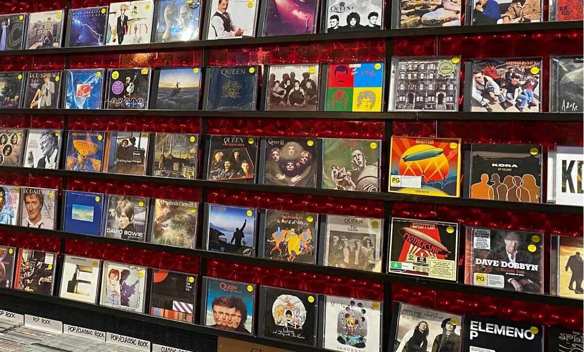 CD shelves at TRON Records