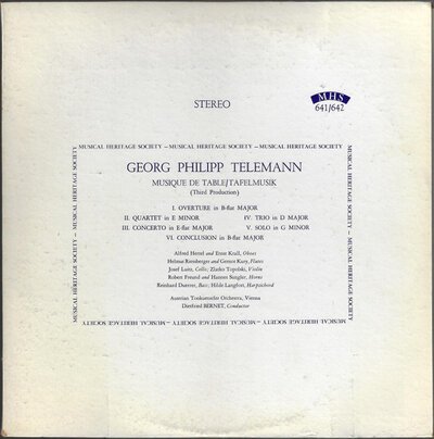 Georg Philipp Telemann – Musique De Table, Tafelmusik (Third Production)-lp-Tron Records