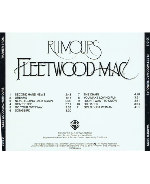 Fleetwood Mac Rumours Tron Records CDs Fleetwood Mac Rock Classic Rock (Mint)