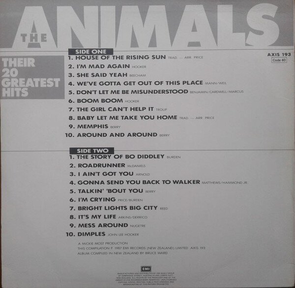 The Animals - Their20 Greatest Hits - Tron Records | Vinyl LP - The Animals Rock Classic The Animals - Their20 Greatest Hits - Tron Records | Vinyl LP - The Animals Rock Classic