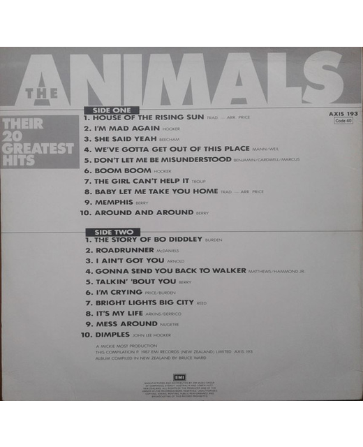 The Animals - Their20 Greatest Hits - Tron Records | Vinyl LP - The Animals  Rock Classic
