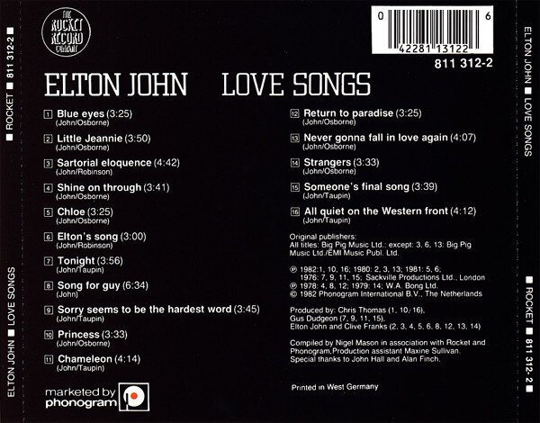 Elton John - Love Songs - Tron Records | CDs - Elton John ROCK