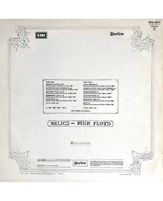 Pink Floyd Relics Tron Records Vinyl Lp Pink Floyd Rock Prog 0272