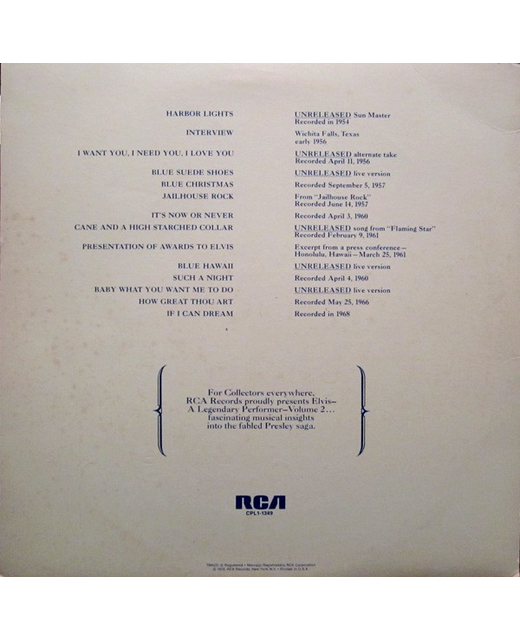 Elvis Presley A Legendary Performer Volume 2 12 Tron Records